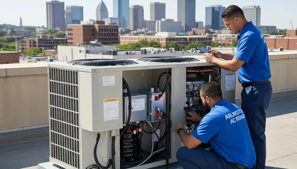 Professional AC repair technician servicing air conditioner in Alexandria, VA