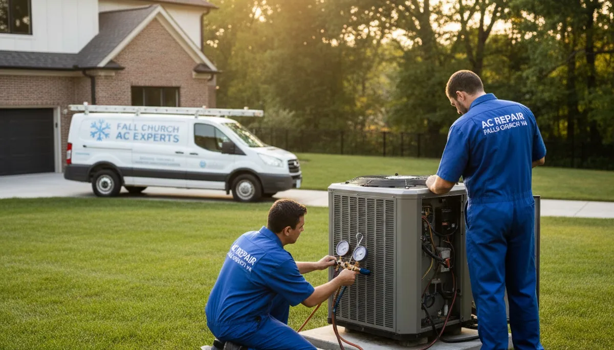Professional AC repair technician servicing air conditioner unit in Alexandria VA