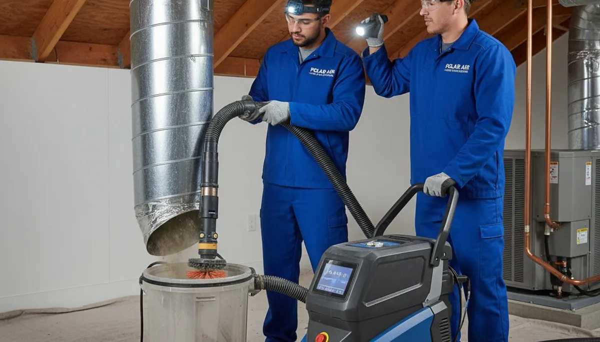 Technician cleaning air ducts for home HVAC system in Alexandria, VA